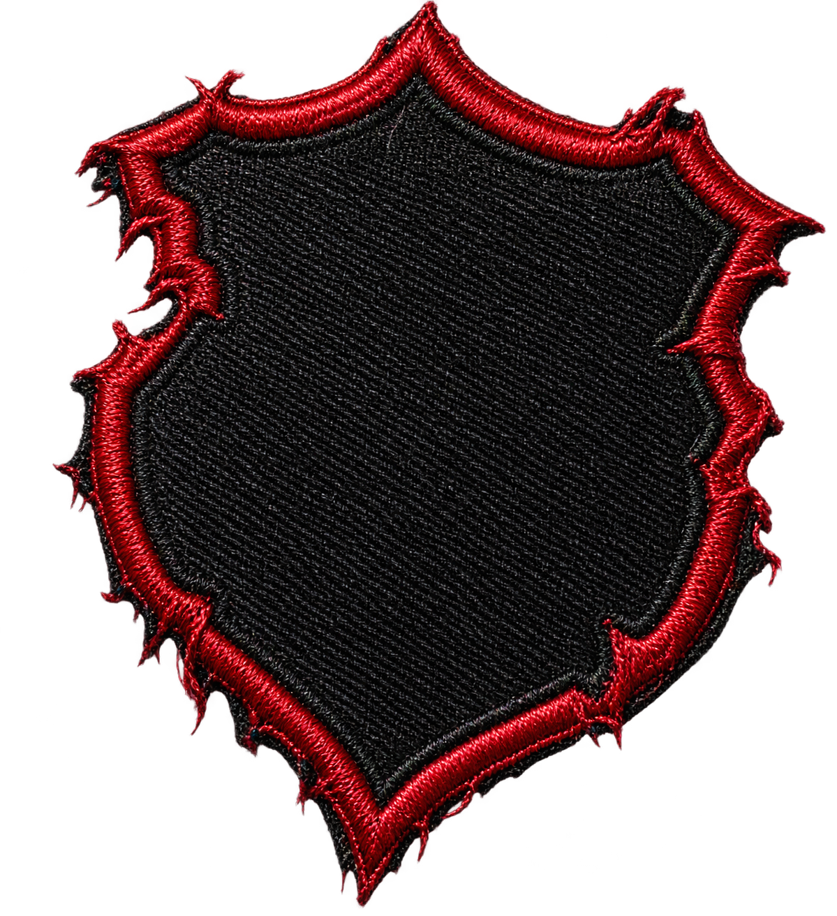 Black embroidered patch with red stitching